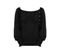 Suéteres lisos cómodos para mujer, europeos y americanos, suéter de algodón de gran tamaño, color sólido, diseño de borde de lana, versátil, para regalos de Navidad al aire libre, Negro, M