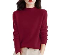 Suéteres lisos de cachemira para mujer: suéter de manga larga de gran tamaño, cuello alto, para otoño e invierno, color sólido, suave, cálido, cómodo, suéter de punto, grueso, suelto, casual, Vino