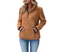 Suéteres Mujer Sudadera De Forro Polar Sin Capucha Sweatshirt Cuello Volteado, marrón, S