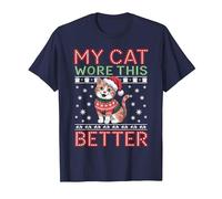 Suéteres navideños feos a Juego con Cat Wore This Better Family Camiseta, Hombre, Azul Marino, 4XL
