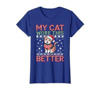 Suéteres navideños feos a Juego con Cat Wore This Better Family Camiseta, Mujer, Azul Real, XS