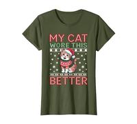 Suéteres navideños feos a Juego con Cat Wore This Better Family Camiseta, Mujer, Verde Oliva, L