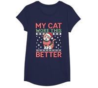 Suéteres navideños feos a Juego con Cat Wore This Better Family Camiseta, Niñas, Azul Marino, L