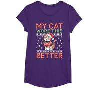 Suéteres navideños feos a Juego con Cat Wore This Better Family Camiseta, Niñas, Morado, M