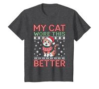 Suéteres navideños feos a Juego con Cat Wore This Better Family Camiseta, Niños, Jaspeado Oscuro, 4 años