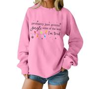 Suéteres navideños para mujer, probablemente solo van a jingle some of the way con estampado de letras de Navidad, copos de nieve, divertidos y novedosos, rosa, XL
