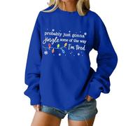 Suéteres navideños para mujer, probablemente solo van a jingle some of the way con estampado de letras de Navidad, copos de nieve, divertidos y novedosos, azul, XXL