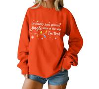 Suéteres navideños para mujer, probablemente solo van a jingle some of the way con estampado de letras de Navidad, copos de nieve, divertidos y novedosos, naranja, S