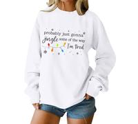 Suéteres navideños para mujer, probablemente solo van a jingle some of the way con estampado de letras de Navidad, copos de nieve, divertidos y novedosos, blanco, XL
