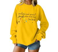 Suéteres navideños para mujer, probablemente solo van a jingle some of the way con estampado de letras de Navidad, copos de nieve, divertidos y novedosos, amarillo, XL