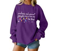 Suéteres navideños para mujer, probablemente solo van a jingle some of the way con estampado de letras de Navidad, copos de nieve, divertidos y novedosos, Morado Oscuro, S