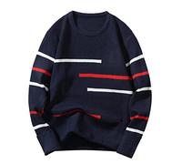 Suéteres para hombre, suéter de lana para otoño e invierno, suéter de lana con cuello redondo, camisa de fondo a juego, para exteriores, senderismo, trabajo, caminar, trajes cálidos, azul marino, 3XL