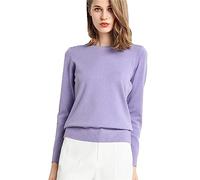 Suéteres para mujer, cuello redondo, ligeros, de punto, de manga larga, recortados, para otoño e invierno, suéter suave, casual, cómodo, de felpa, holgados, color liso, Morado (, M