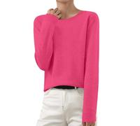 Suéteres para mujer, cuello redondo, manga larga, ligeros, holgados, de algodón, color sólido, a la moda, para otoño, al aire libre, oficina, entrenamiento, sudaderas, hot pink, L