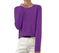 Suéteres para mujer, cuello redondo, manga larga, ligeros, holgados, de algodón, color sólido, a la moda, para otoño, al aire libre, oficina, entrenamiento, sudaderas, marrón, S