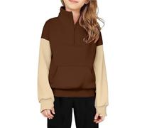 Suéteres para niñas para polainas de vestir para niñas media cremallera sudadera Fleece Quarter Zip suéter sudaderas caer camisas manga corta para niñas vestidos casuales hombros descubiertos, café