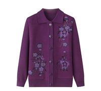 Suéteres Tipo Cárdigan De Punto para Personas De Mediana Edad Y Mayores Suéter con Botones para Ancianas Cárdigans De Solapa De Manga Larga Blusas De Punto Elegantes Retro para Abuelas Color Mor