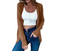 Suéteres tipo cárdigan ligeros para mujer, para otoño, manga larga, botones frontales, ajuste holgado, ropa casual y elegante, café, L