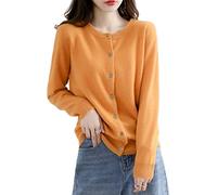Suéteres tipo cárdigan MOGSA para mujer, suéteres de punto con cuello en O para mujer, cárdigans de cachemira de primavera y otoño, suéteres de un solo pecho para mujer - Amarillo jengibre, XL (62-67