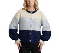 Suéteres Tipo Cárdigan para Mujer De Manga Larga con Cuello Redondo con Botones Y De Punto A Rayas,Azul,XL