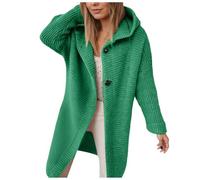 Suéteres tipo cárdigan para mujer, de punto grueso, de gran tamaño, con botones y capucha, verde, M