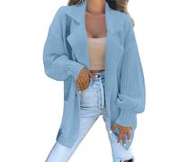 Suéteres tipo cárdigan para mujer, ligeros, de punto, con mangas para exteriores, azul, S