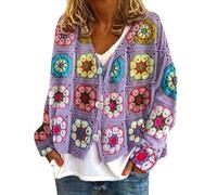 Suéteres tipo cárdigan para mujer, para otoño, casual, estampado floral, manga larga, botones, cuello en V, frente abierto, ligero, holgado, 1B-Rosa intenso, M