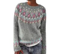 Suéteres y suéteres para mujer, cuello redondo, suéter de Navidad para mujer, tops de punto del Reino Unido, suéteres de Navidad, suéteres de otoño, suéter de otoño para mujer, gris, 3XL