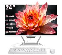 suevery PC de escritorio todo en uno FHD de 24 pulgadas, Core i5 de 16 GB de RAM, 512 GB SSD, computadora de 23.8 pulgadas 1080P para escritorio, cámara web WiFi 6 HDMI HD, AIO compacta para el hogar