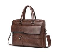 Suficiente Espacio Maletín de Gran Capacidad, Bolso Bandolera Cuero PU Negocios Alta Gama, Oficina, for portátil 14 Pulgadas(Dark Brown)