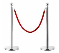 Sufrk Cordón para tranenne rojo y plateado de terciopelo, barreras de control de multitudes, poste redondo con cuerda de terciopelo rojo, palo separador para dividir los cuervos en bancos, aeropuertos