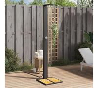 Sufrk Ducha de exterior negra, 50 x 55 x 224 cm, de poliratán y madera de acacia, con plataforma y alcachofa de ducha, rústica, para piscina, camping, jardín
