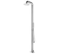 Sufrk Ducha de jardín de acero inoxidable de 225 cm, ducha de jardín con soportes, ideal para uso en exteriores, jardines y piscinas, vacaciones o camping