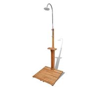 Sufrk Ducha de jardín de madera, ducha de jardín, con plataforma y alcachofa rústica, ducha de exterior, para piscina, camping