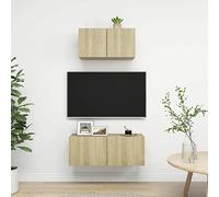 Sufrk Juego de 2 gabinetes de TV de madera de roble Sonoma, combinación gratuita, ajustable, estante de almacenamiento, centro de entretenimiento multimedia, mesa consola moderna para sala de estar y