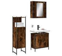 Sufrk Juego de 3 gabinetes de baño de madera de roble ahumado, unidad de almacenamiento de baño, armario de baño independiente para sala de estar, comedor, cocina, estilo moderno