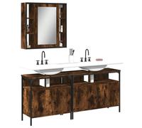 Sufrk Juego de 3 gabinetes de baño de madera de roble ahumado, unidad de almacenamiento de baño, armario de baño independiente para sala de estar, comedor, cocina, estilo moderno