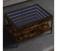 Sufrk Mesa de salón con LED Infinity Roble Humo 70 x 50 x 38 cm, mesa de salón de madera, mesa de café con patas, un estante, mesa de café moderna, muebles para el hogar