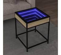 Sufrk Mesa de salón con LED Infinity Roble Sonoma, 40 x 40 x 51 cm, mesa de salón de madera, mesa de café con patas un estante, mesa de café moderna, muebles para el hogar