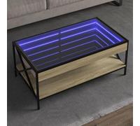 Sufrk Mesa de salón con LED Infinity Roble Sonoma, 90 x 50 x 38 cm, mesa de salón de madera, mesa de café con patas un estante, mesa de café moderna, muebles para el hogar