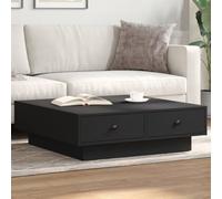 Sufrk Mesa de salón negra 90 x 90 x 28 cm de aglomerado | Mesa de salón de madera, mesa de café con patas un estante, mesa de café, mesas bajas modernas, decoración del hogar