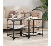 Sufrk Mesas de centro con cristal negro T O P, 2 piezas de 40 x 40 x 45 cm, mesa auxiliar de acero, mesas auxiliares apilables, resistentes y de fácil montaje