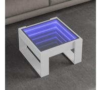 Sufrk Mesita de salón con LED Infinity blanco 50 x 53 x 30 cm, mesa de salón de madera, mesa de café con patas un estante, mesa de café, mesas bajas modernas, decoración del hogar