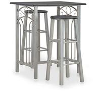 Sufrk Set Mesa y sillas Altas de Cocina 3 Piezas Madera y Acero Negro Mesa Alta Cocina con Taburetes Mesa Bar