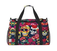 Sugar and Skulls and Flowers - Bolsa de viaje con cremalleras y asas, bolsa de lona plegable grande para vacaciones familiares, Black, Talla única