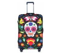 Sugar and Skulls and Flowers - Funda protectora para maleta, elástica, lavable, antiarañazos, ajuste de 18 a 32 pulgadas, White, S