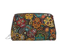 Sugar and Skulls - Organizador de cosméticos con estampado de calaveras, a prueba de golpes, con amplia apertura de cremallera para viajes, Silver, One Size