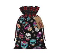 Sugar And Skulls Style 1 bolsa de Navidad con cordón de 8.3 x 11.8 pulgadas, bolsa robusta para regalos y artículos esenciales de uso diario