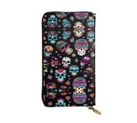 Sugar and Skulls Style - Cartera larga de piel con estampado de calaveras, cartera personalizada de moda, múltiples ranuras para tarjetas, lista para regalo, color negro, talla única, Black, Talla