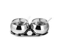 Sugar Bowl with Lid and Spoon, 2 Stainless Steel Salt Bowl Spice Jars Set Condiment Pots,Silver